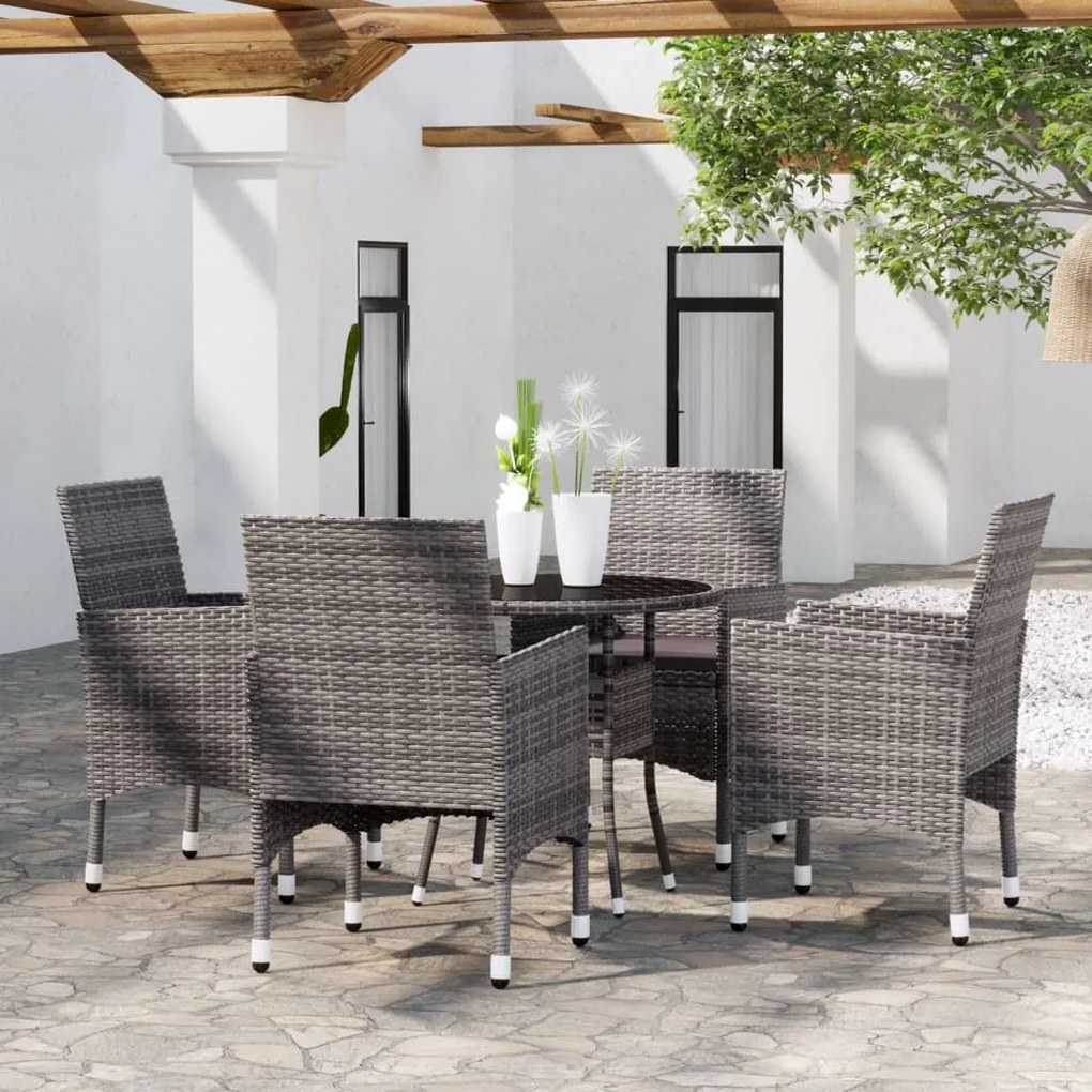 vidaXL 5 pcs conjunto de jantar para jardim vime PE cinzento