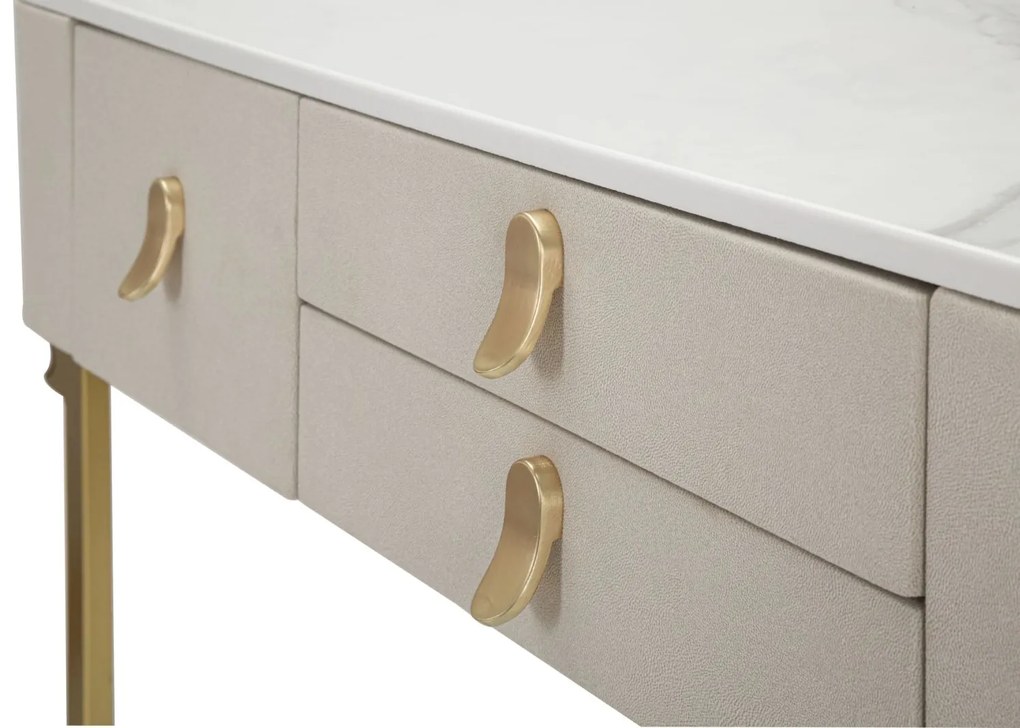 MESA CONSOLA COM 3 GAVETAS BEAUTY 100X40X80 CM CREME E DOURADO