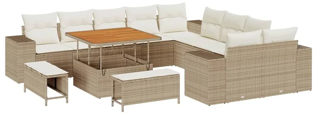 Conjunto de Sofá de Jardim vidaXL de 13 Peças com Almofadas Bege Ratta