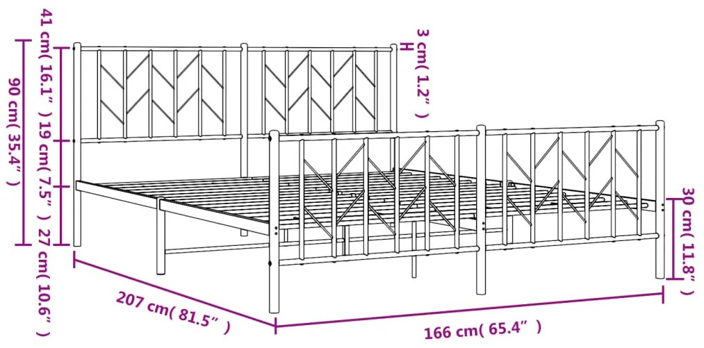Estrutura de cama com cabeceira e pés 160x200 cm metal branco