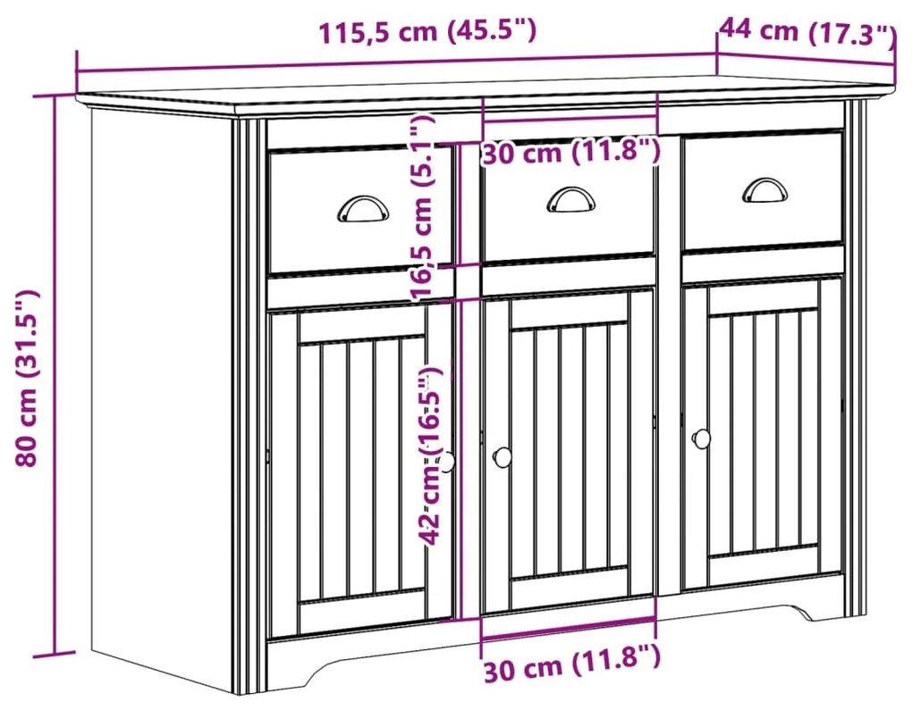 Aparador Outo em Madeira Maciça de 115 cm - Branco - Design Bohémio