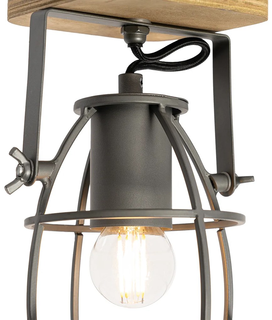 Foco industrial cinzento escuro com madeira ajustável - Arthur