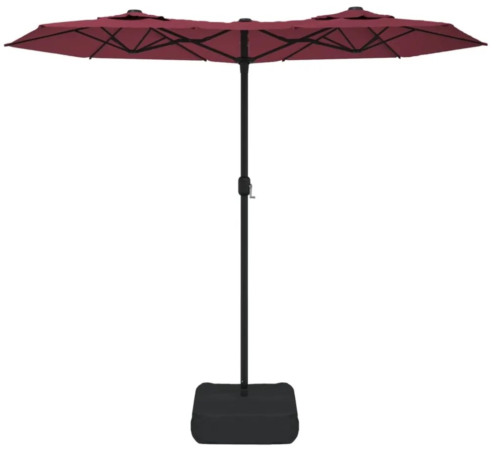 Guarda-sol de jardim c/ cabeça dupla/luzes LED 316x145 cm bordô