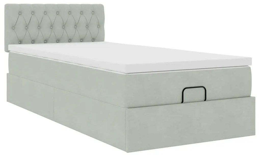 Estrutura cama otomana colchão 80x200 cm veludo cinzento claro