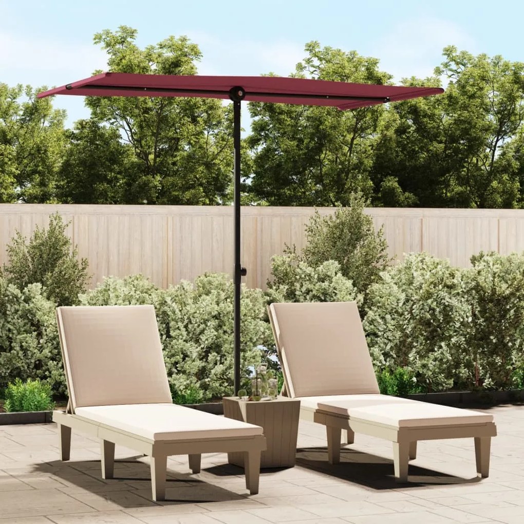 47332 vidaXL Guarda-sol exterior mastro alumínio 180x110 cm vermelho bordô
