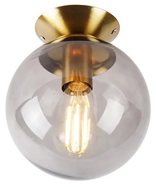 Candeeiro de teto Art Deco latão com vidro fumê - Pallon Art Deco