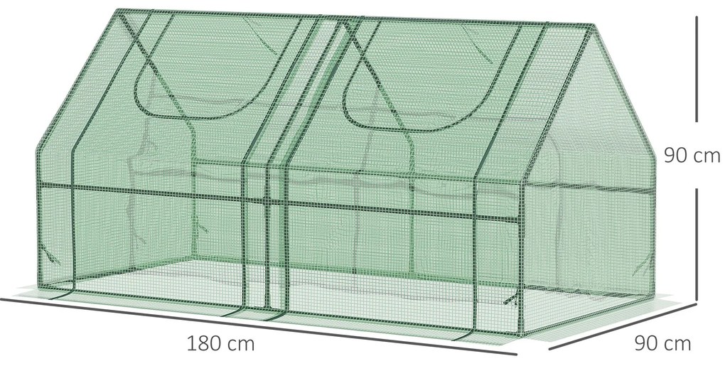 Estufa Pequena Estufa de Exterior com Proteção Dupla Janelas Estufa para Cultivos de Plantas e Flores 180x90x90 cm Verde