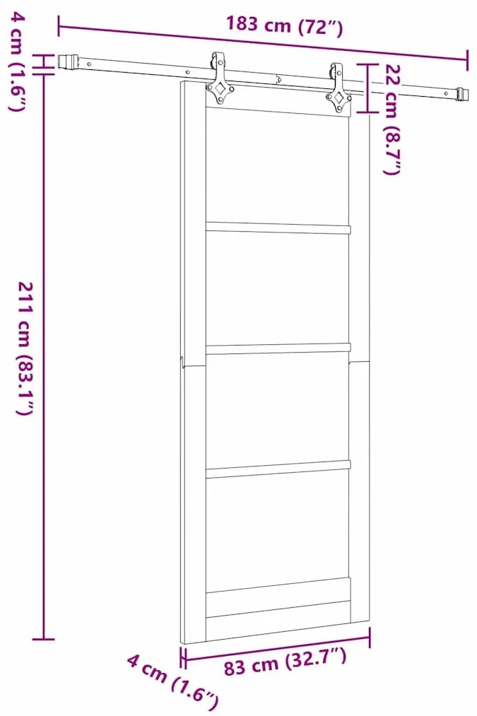 Porta Deslizante vidaXL com Conjunto de Ferragens Branca 83x211 cm Mad