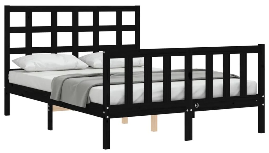 Estrutura de cama com cabeceira 140x190 cm madeira maciça preto