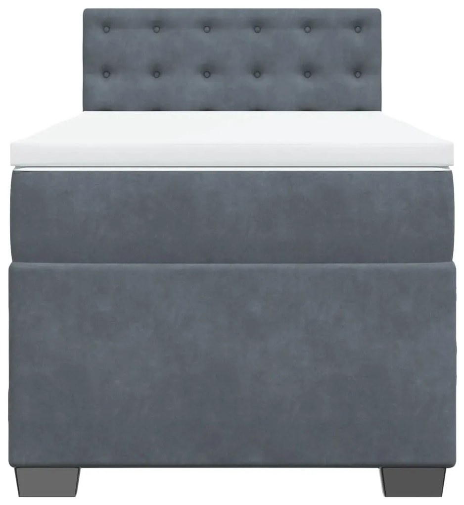 Cama box spring com colchão solteiro veludo cinzento-escuro