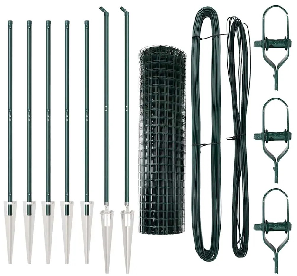 Cerca Européia com 7 Postes de Aço Galvanizado Verde 1x10 m