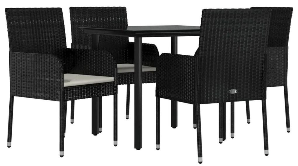 5 pcs conjunto de jantar p/ jardim c/ almofadões vime PE preto