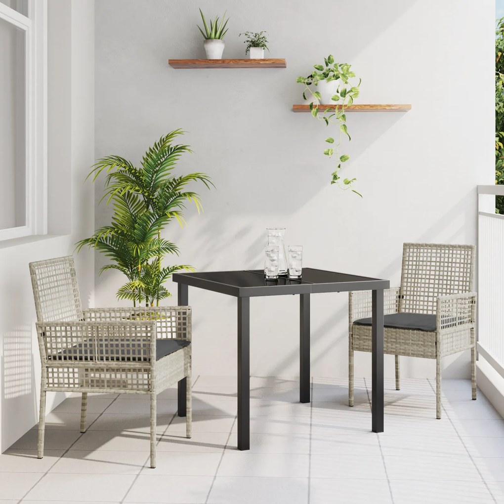 vidaXL Conjunto de Jantar Jardim 3 Peças com Almofadas Cinza Claro Rattan Poly