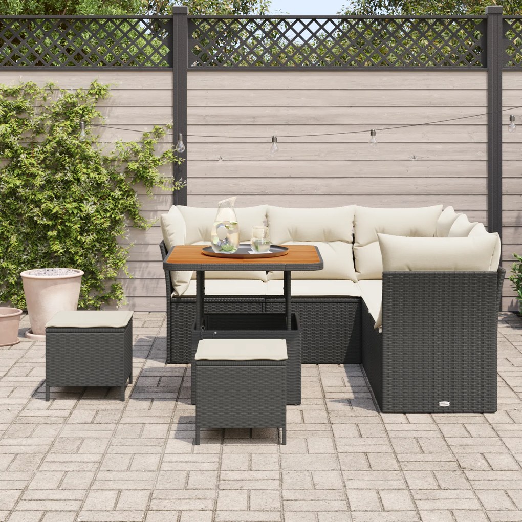 Conjunto de Sofá de Jardim de 8 Peças com Almofadas Rattan Poliéster P