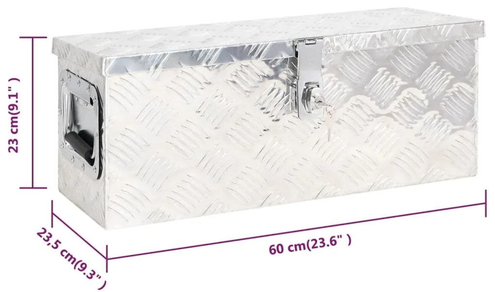Caixa de arrumação 60x23,5x23 cm alumínio prateado
