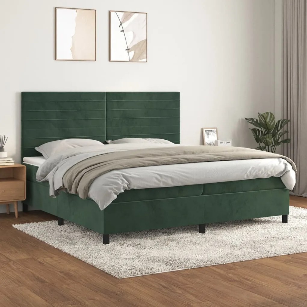 vidaXL Cama com molas/colchão 200x200 cm veludo verde-escuro