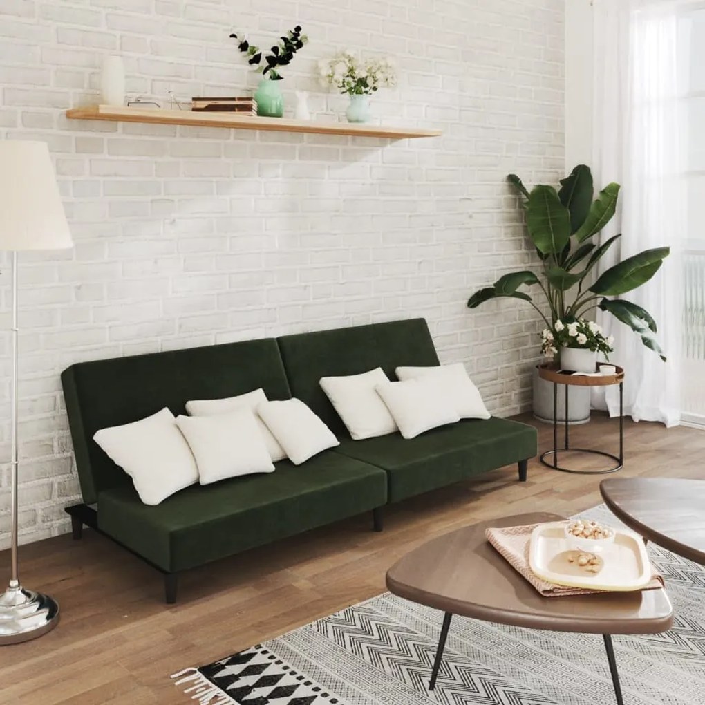337301 vidaXL Sofá-cama de 2 lugares veludo verde-escuro