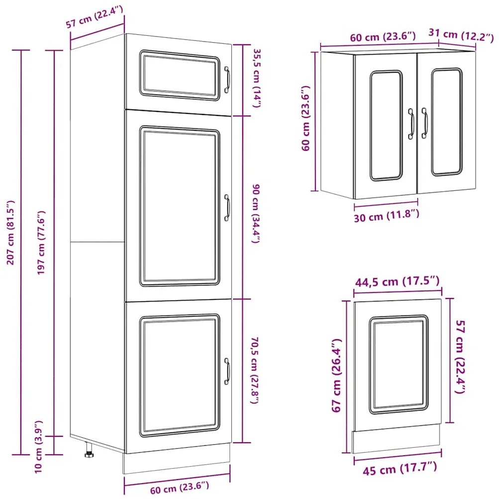 8 peças armário de cozinha conjunto Kalmar cinzento cimento