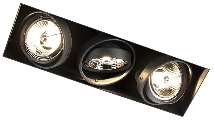 Foco embutido preto GU10 AR70 sem moldura 3 luzes - Oneon Moderno