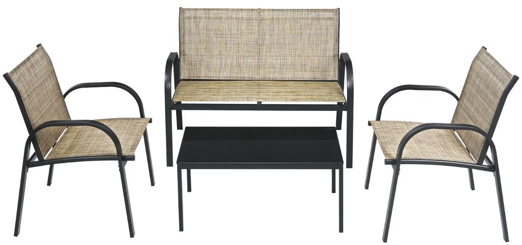 Conjunto jardim de mesa de centro, cadeirão e banco para mobiliário Mesa de jardim em ferro e rede Mesa de centro para terraço exterior Castanho