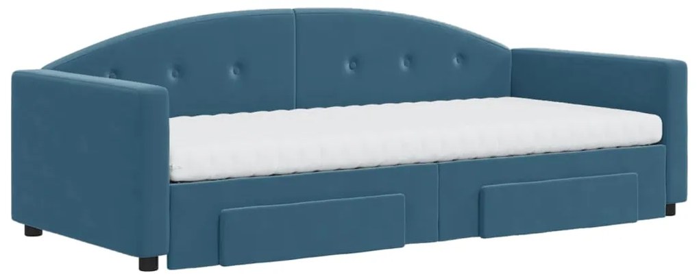 Sofá-cama com gavetão e gavetas 90x200 cm veludo azul