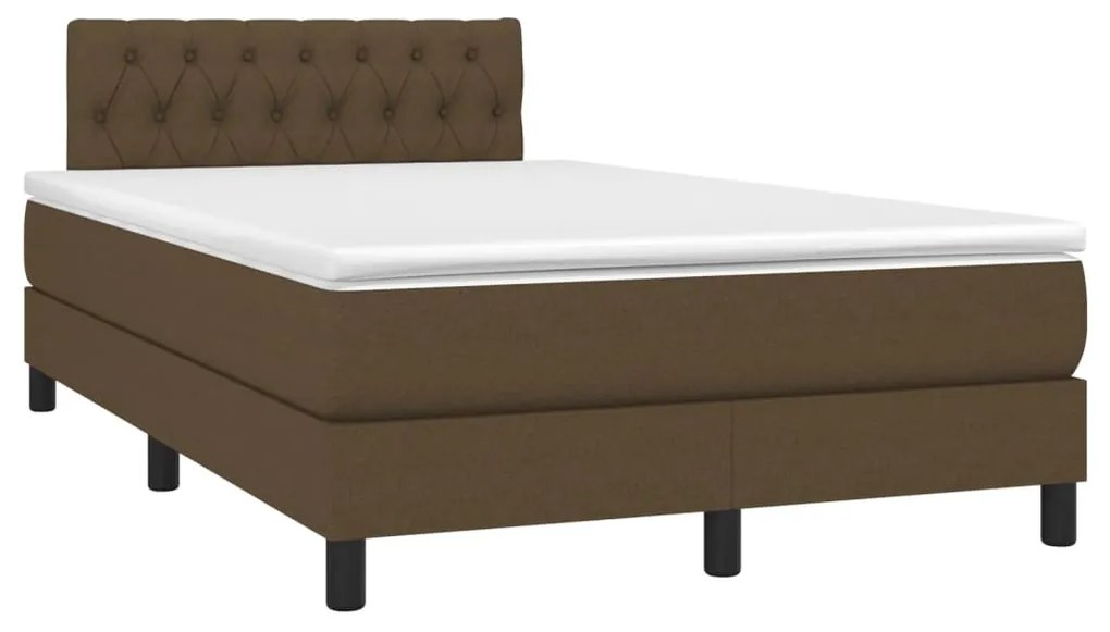 Cama box spring c/ colchão/LED 120x200cm tecido castanho-escuro