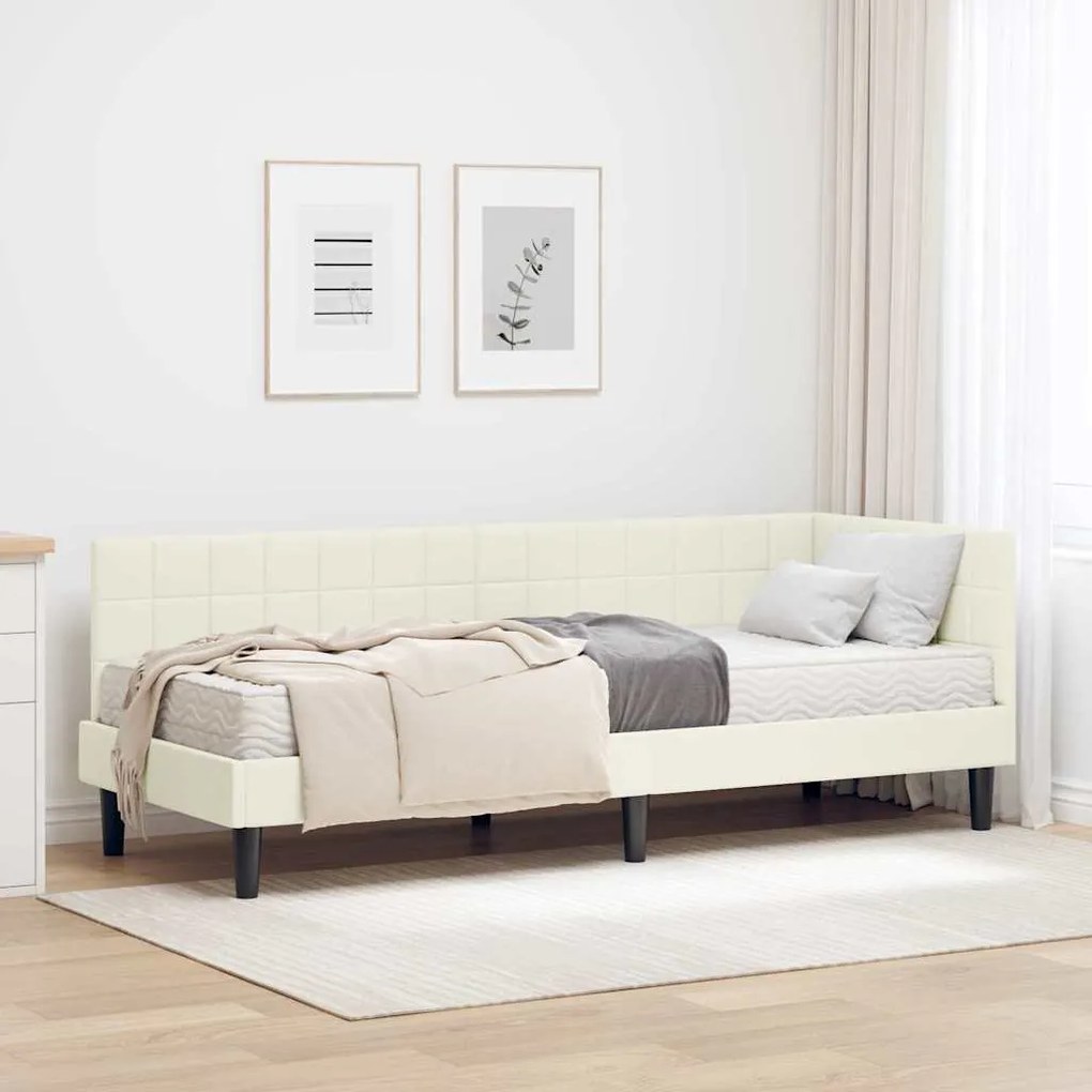 vidaXL Estrutura de Cama de Canto com Colchão 2 pcs Creme Veludo