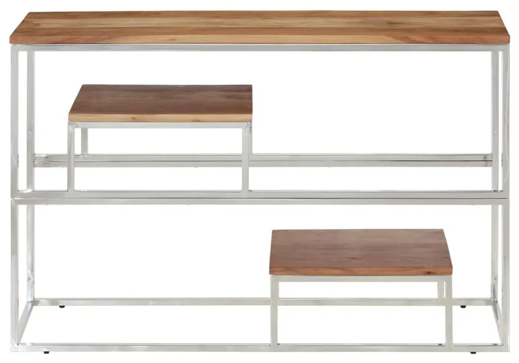 Mesa consola aço inoxidável/madeira de acácia maciça prateado