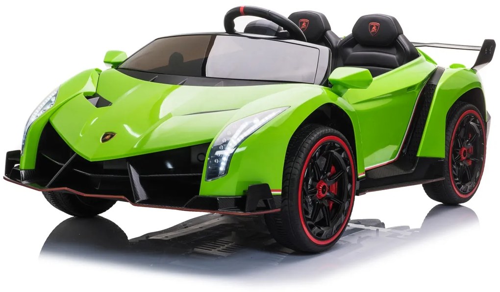Carro elétrico para Crianças Lamborghini Veneno 12V 4x4 Rodas Espuma, assento couro ecológico EVA Verde