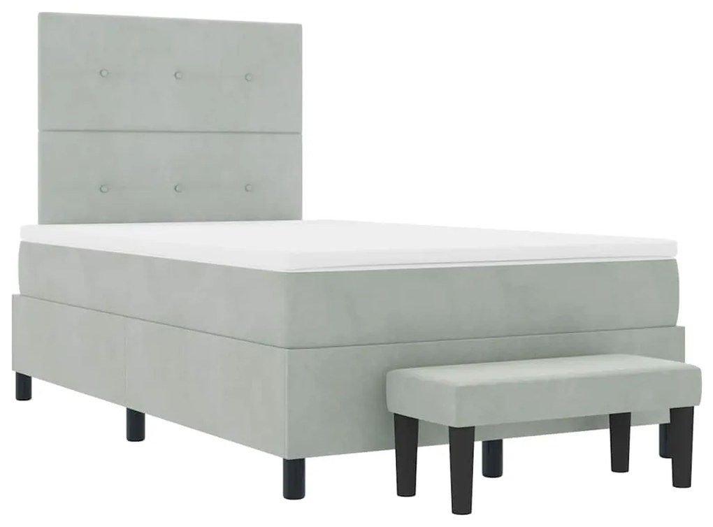 Cama Box com Colchão e Banco Cinza Claro 120x190 cm Veludo