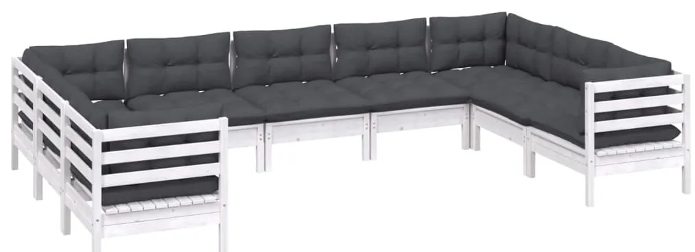 9 pcs conjunto lounge de jardim c/ almofadões pinho branco