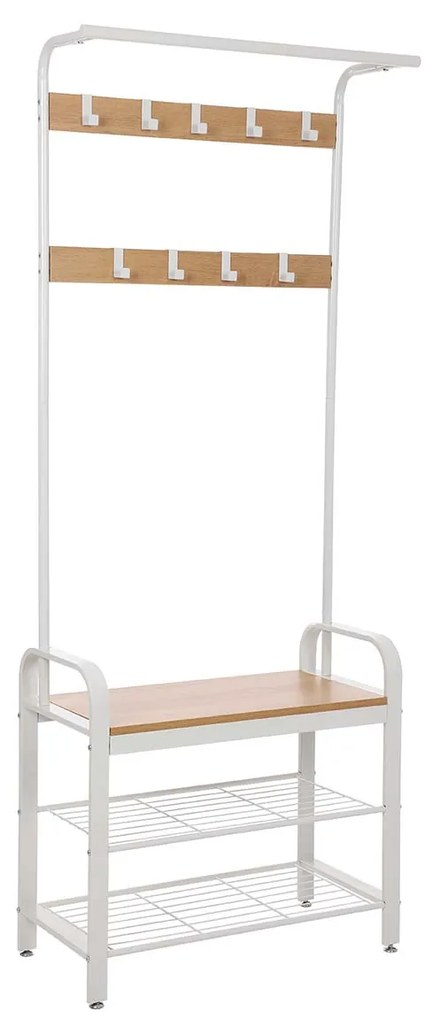 Cabide VASAGLE, cabide com banco para guardar sapatos, design 4 em 1, com 9 ganchos removíveis, varão para roupas, para corredor, entrada, 33,7 x 77 x 183 cm, moderno, carvalho e creme HSR40W