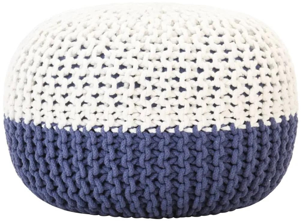 287597 vidaXL Pufe tricotado à mão 50x35 cm algodão azul e branco