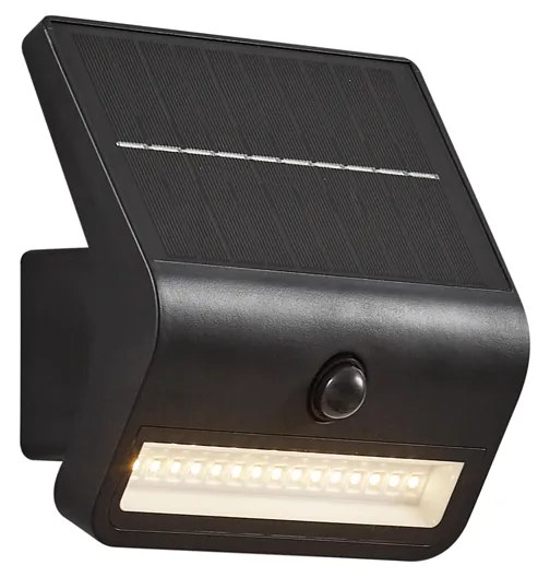Luminária de parede exterior preta com LED IP54 com sensor de movimento solar - Floody Moderno