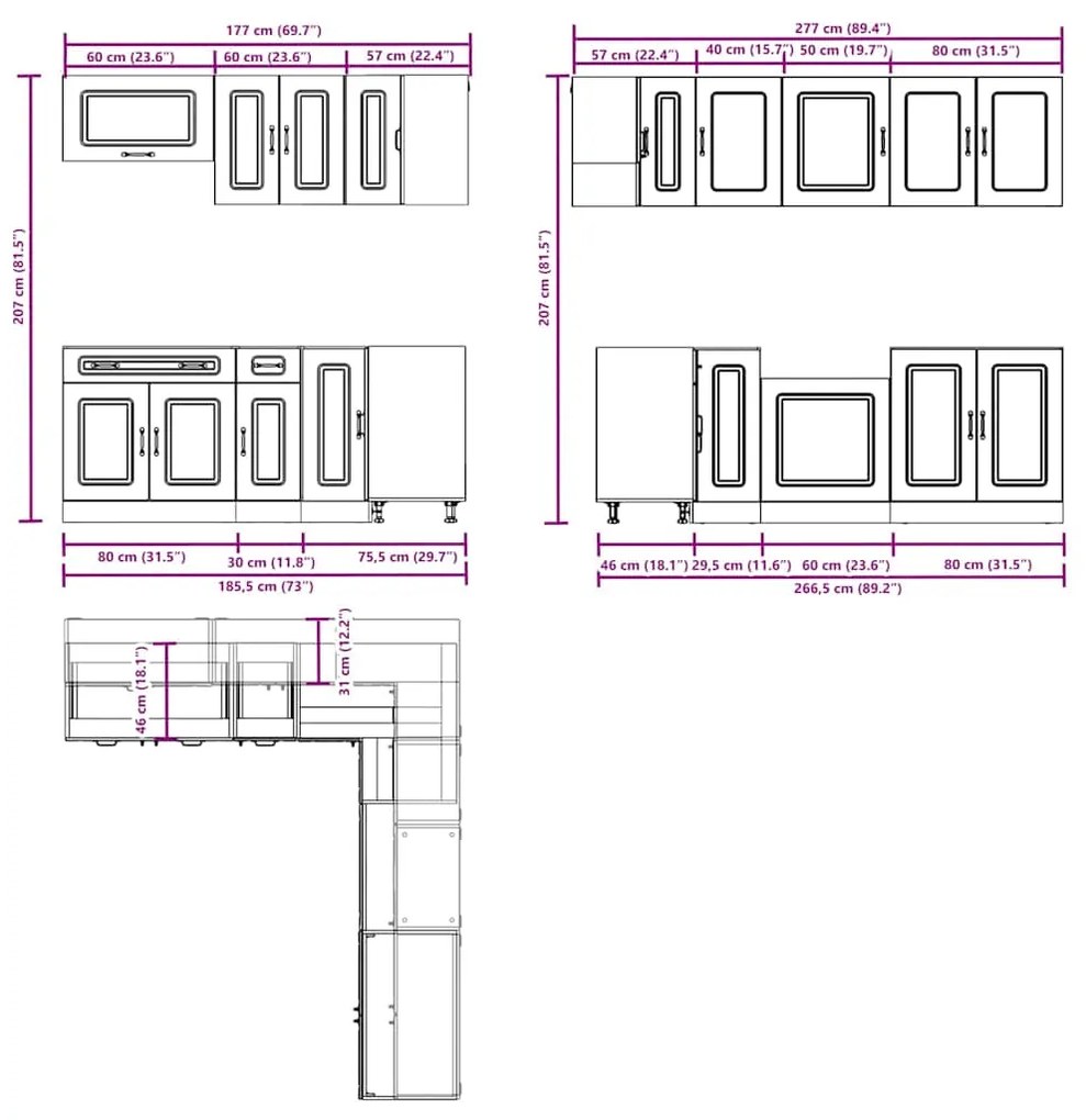 11 peças armário de cozinha conjunto Kalmar concreto cinza