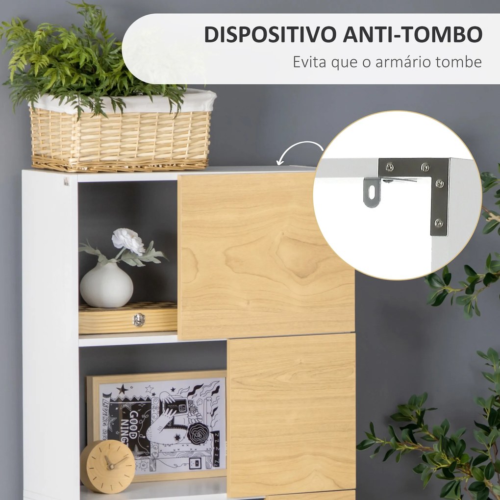Estante de 5 Níveis Estante para Livros com 5 Portas e Compartimentos Abertos para Sala de Estar Dormitório Estúdio 63x22x166cm Branco e Madeira