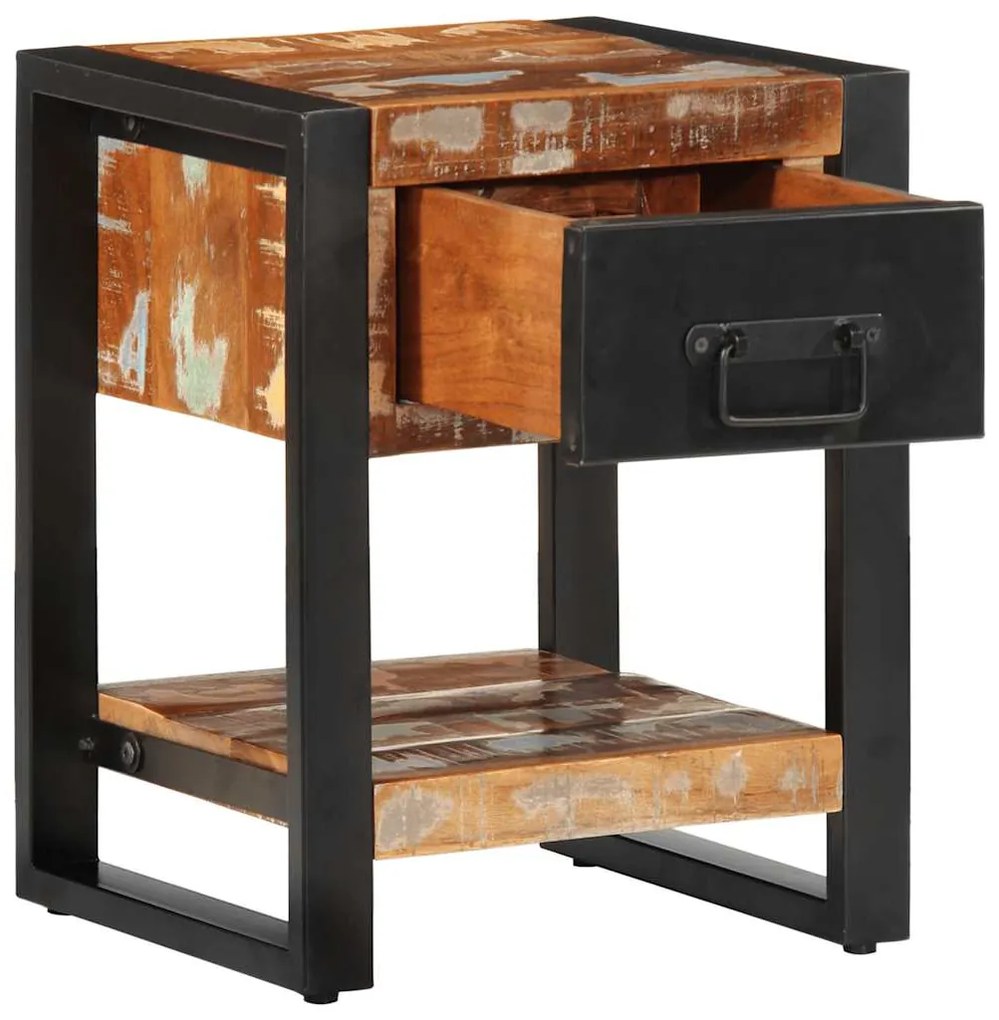 Mesa de cabeceira multicor 35x34x45cm madeira maciça recuperada