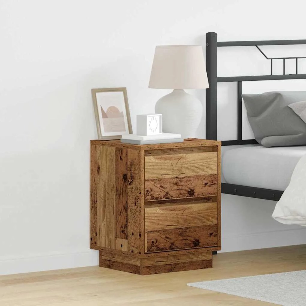 Mesas de Cabeceira com Luzes de LED 2 pcs Madeira Velha 39x34.5x50 cm