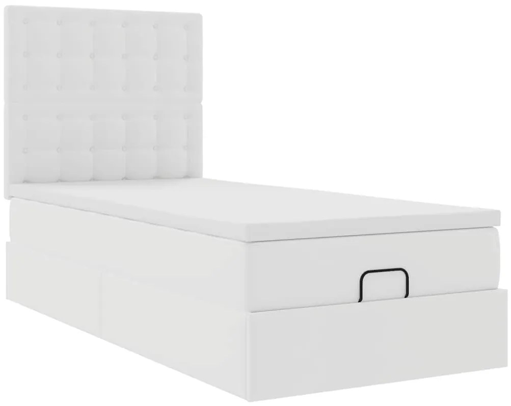 Cama otomana com colchão 90x200 cm couro artificial branco