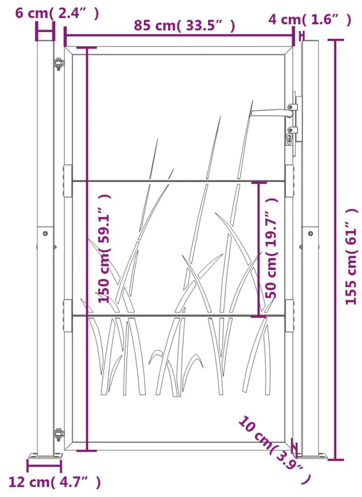 Portão de jardim 105x155 cm aço corten design erva