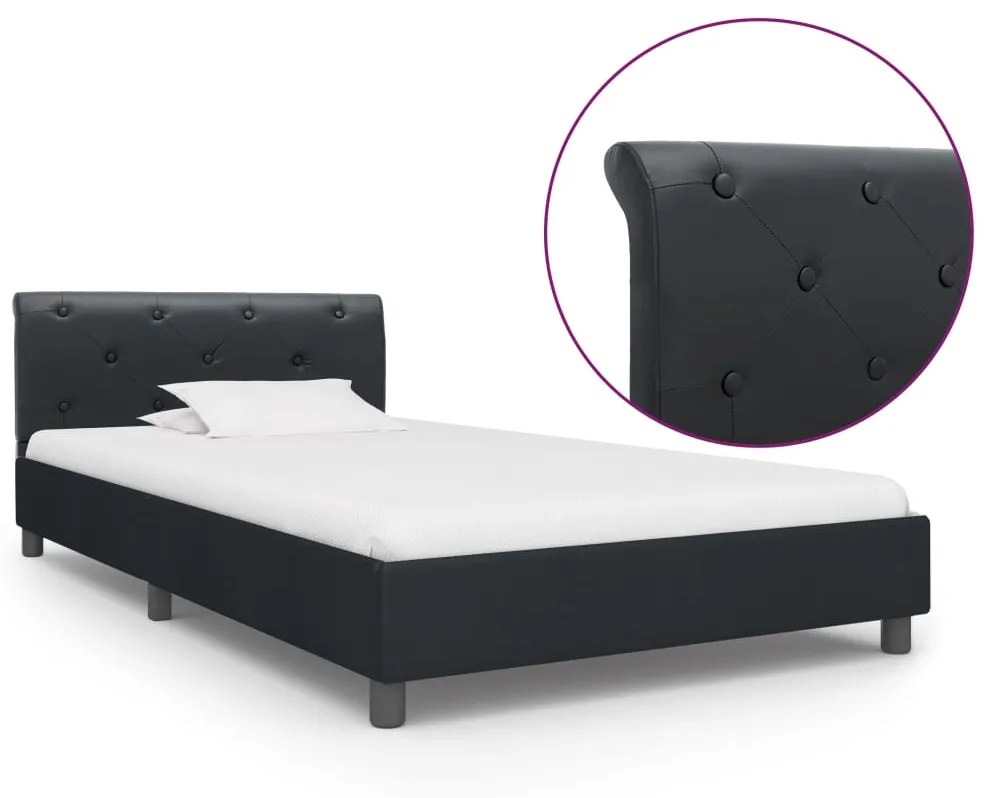 284877 vidaXL Estrutura de cama 100x200 cm couro artificial preto