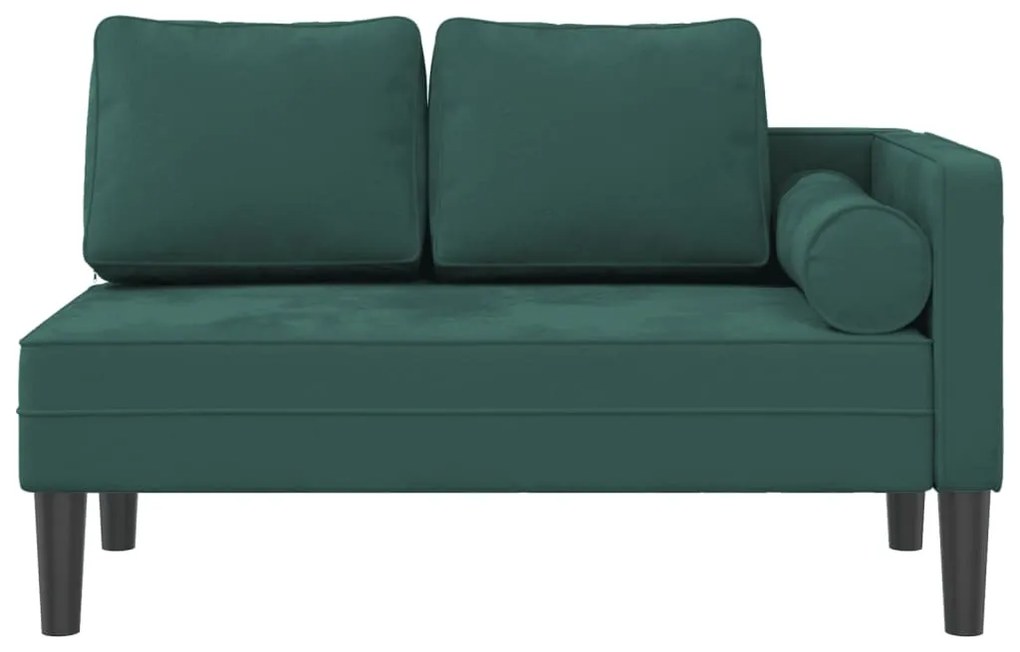 Chaise longue com almofadões veludo verde-escuro