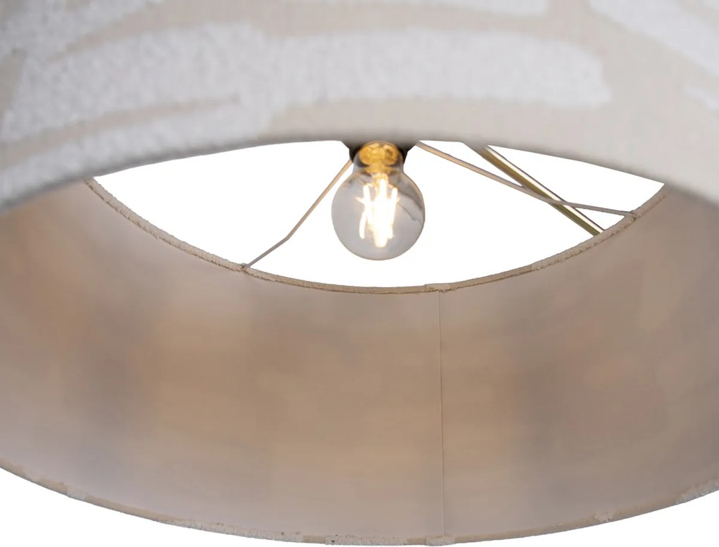 Candeeiro de pé dourado ajustável com abajur listrado branco e bege 50cm - Editor