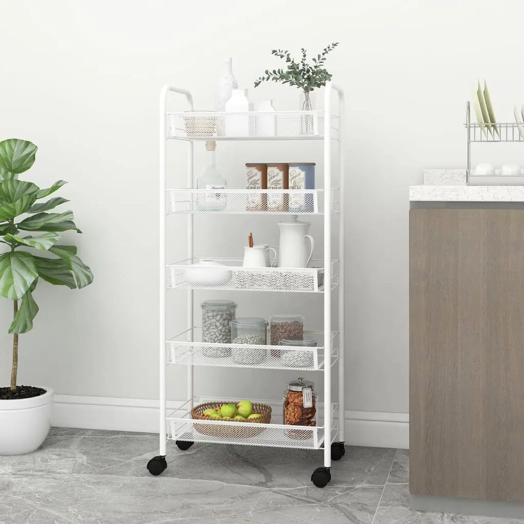336329 vidaXL Carrinho de cozinha com 5 prateleiras ferro 46x26x105 cm branco