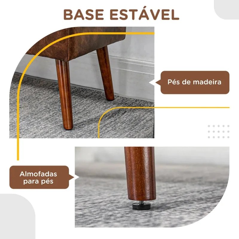 Banco Acolchoado – Henrita – 114x38x42 cm – Castanho – Design Vintage