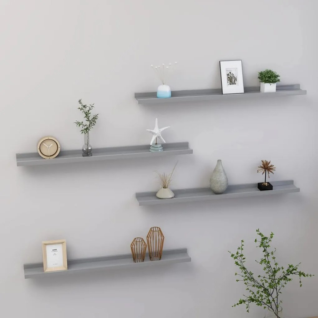 vidaXL Prateleiras de parede 4 pcs 80x9x3 cm cinzento