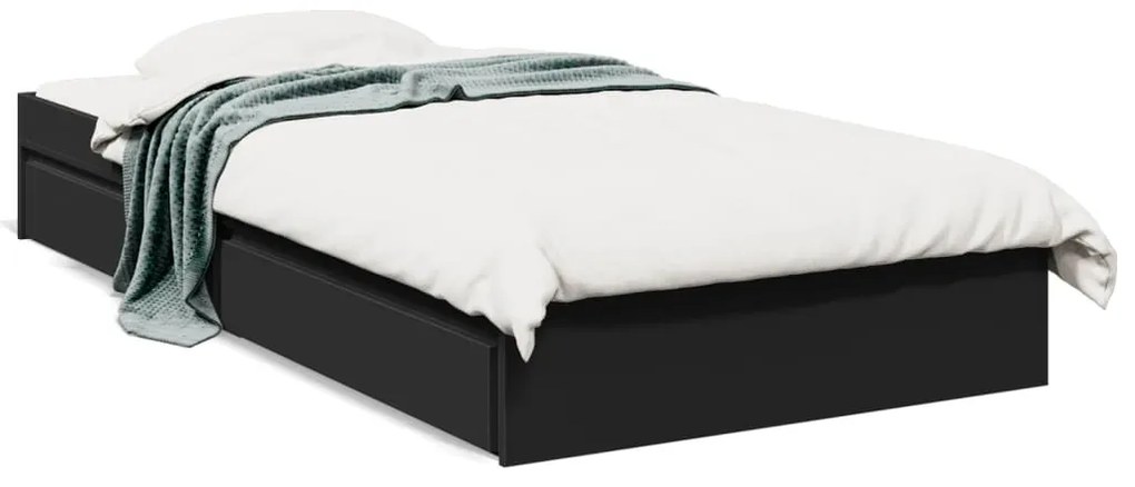 Estrutura de cama c/ gavetas 100x200 cm derivados madeira preto