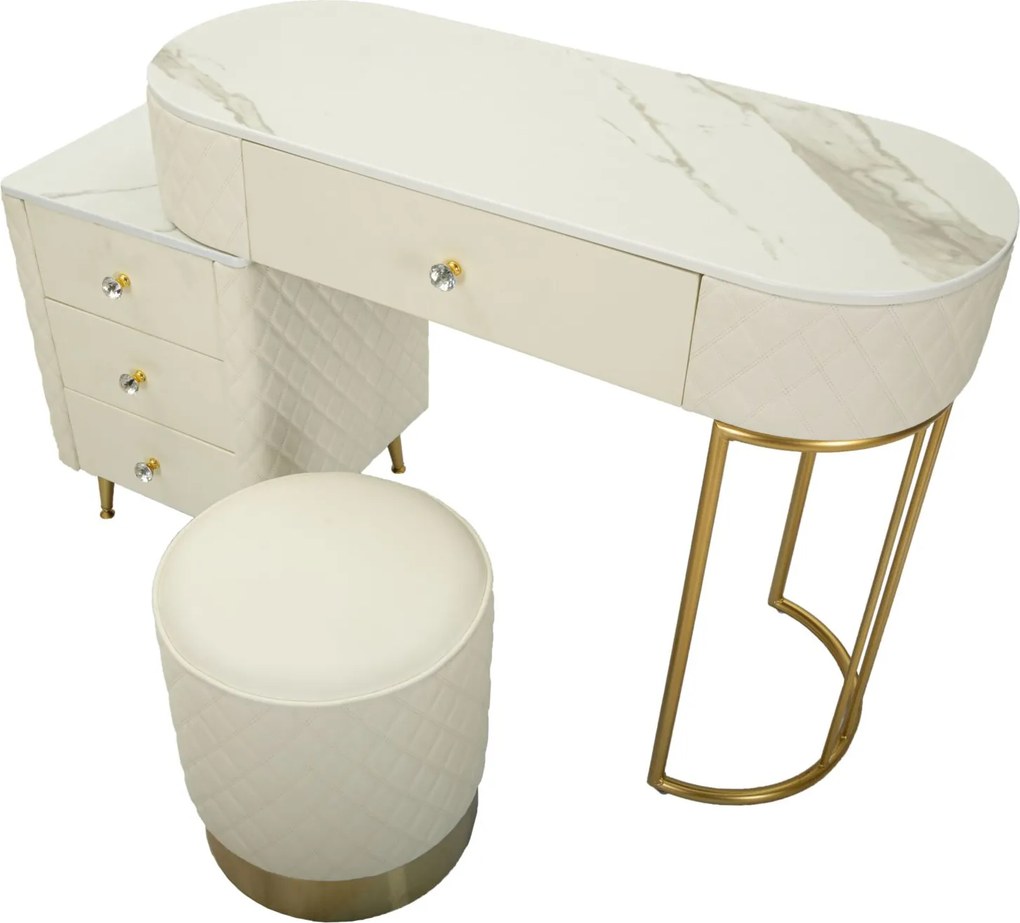 TOUCADOR SHARON COM BANCO 120X40X75 CM (TAMANHO DO BANCO Ø36X39) BRANCA E DOURADA