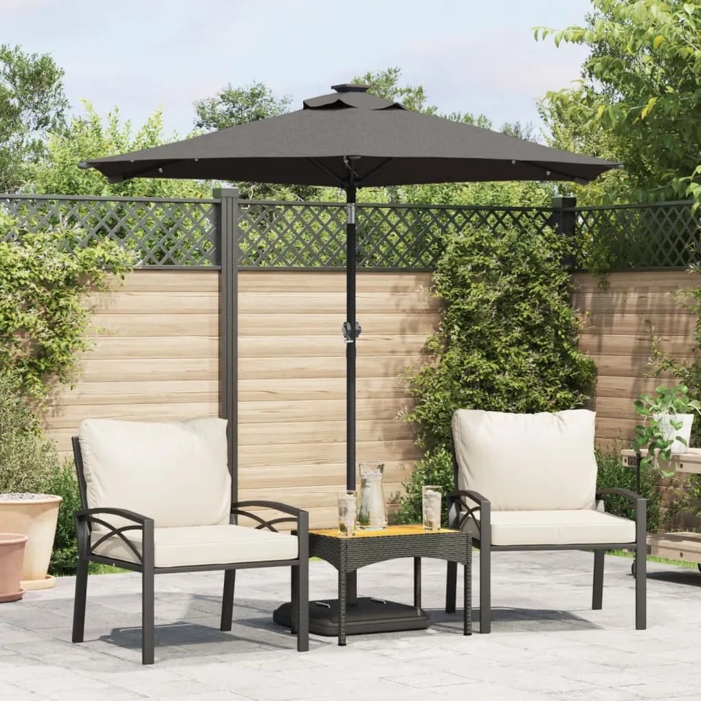 vidaXL Guarda-sol jardim c/LEDs e poste de aço 225x225x212cm antracite