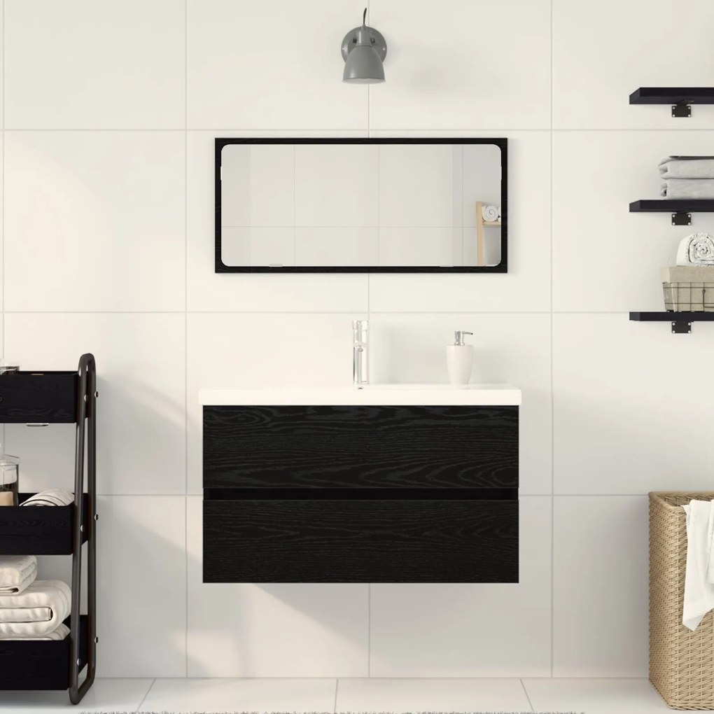 Conjunto de móveis de casa de banho vidaXL Carvalho Preto Madeira enge